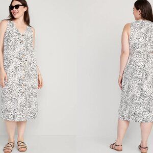 NWT OLD NAVY sleeveless button-front linen blend maxi shift dress (M)